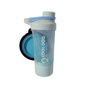 NEW Cool Dog Water Bottle w Treat Compartment & Collapsible Bowl Plastic BLUE